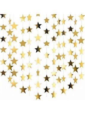 157 Feet Gold Star Garland Banner, 12 Strands of 396 Stars Hanging Decoration